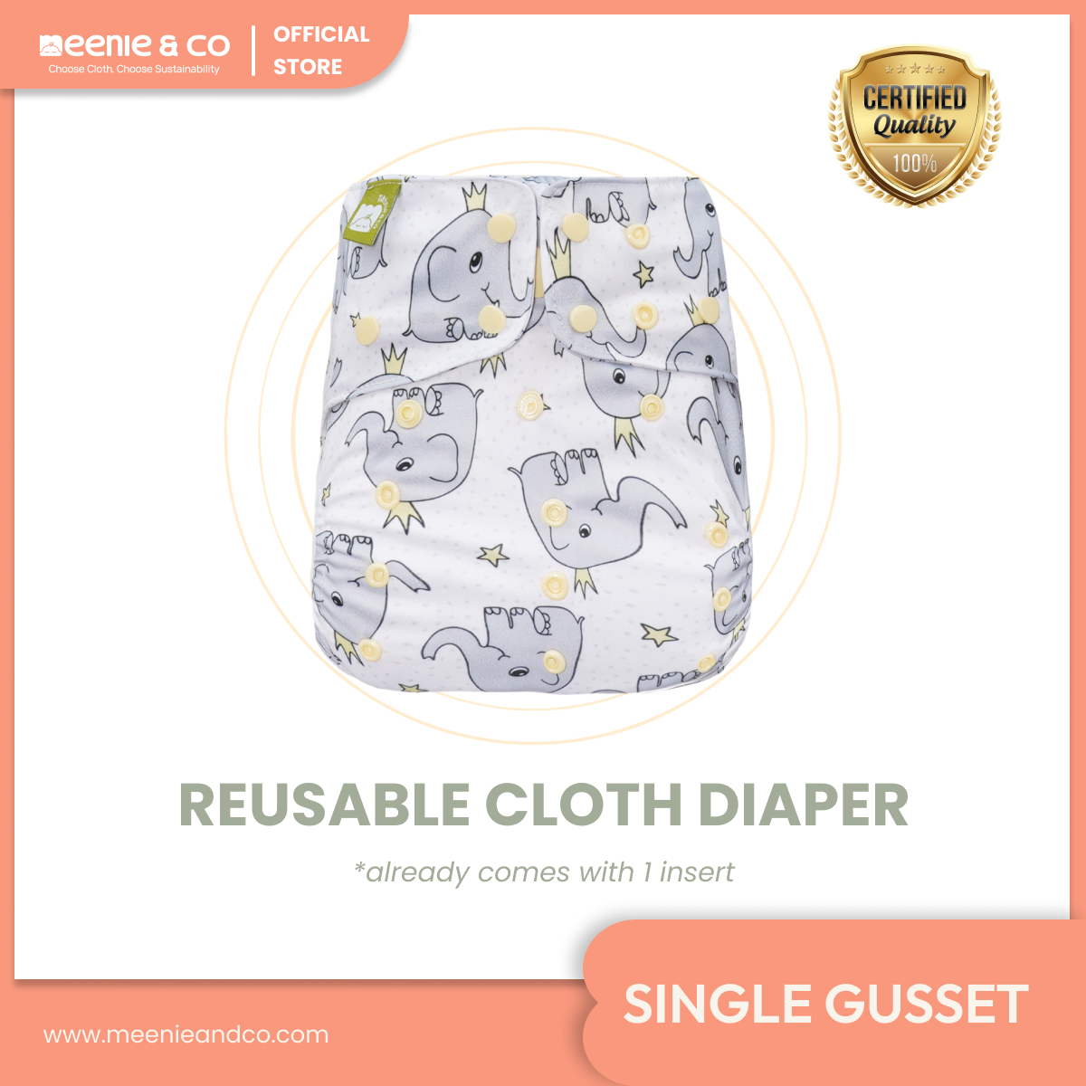 Elliephant Dreams - All In One Reusable Nappy