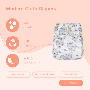 Elliephant Dreams - All In One Reusable Nappy