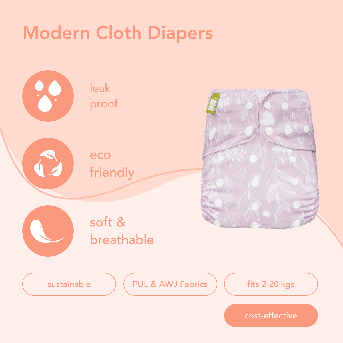 Rosy Blooms - All In One Reusable Nappy