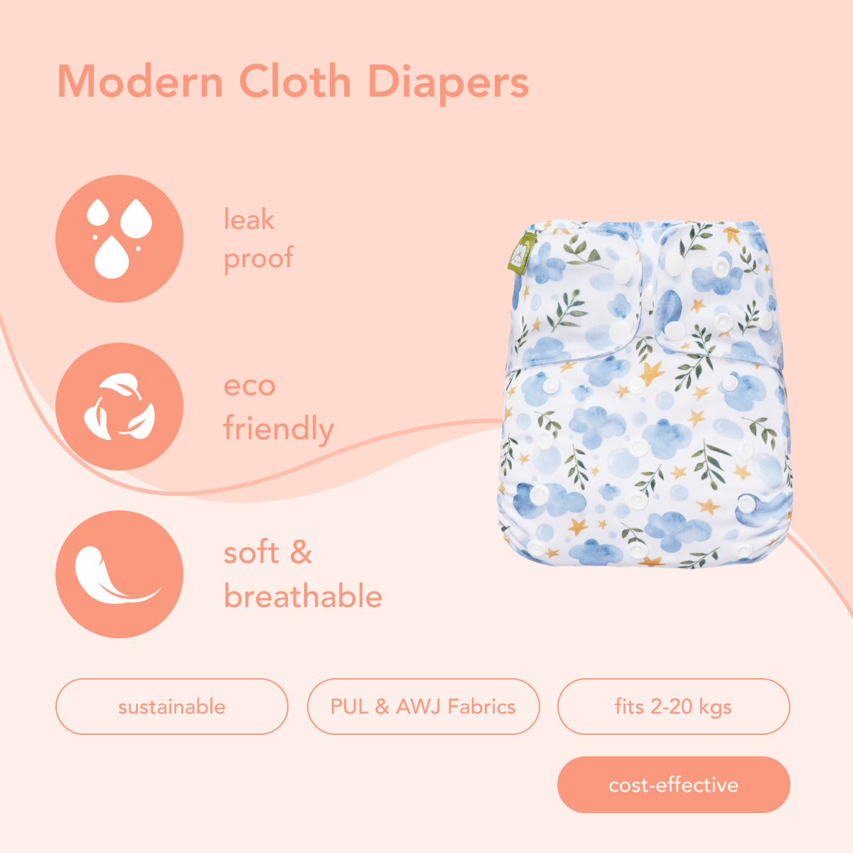 Blue Eden - All In One Reusable Nappy